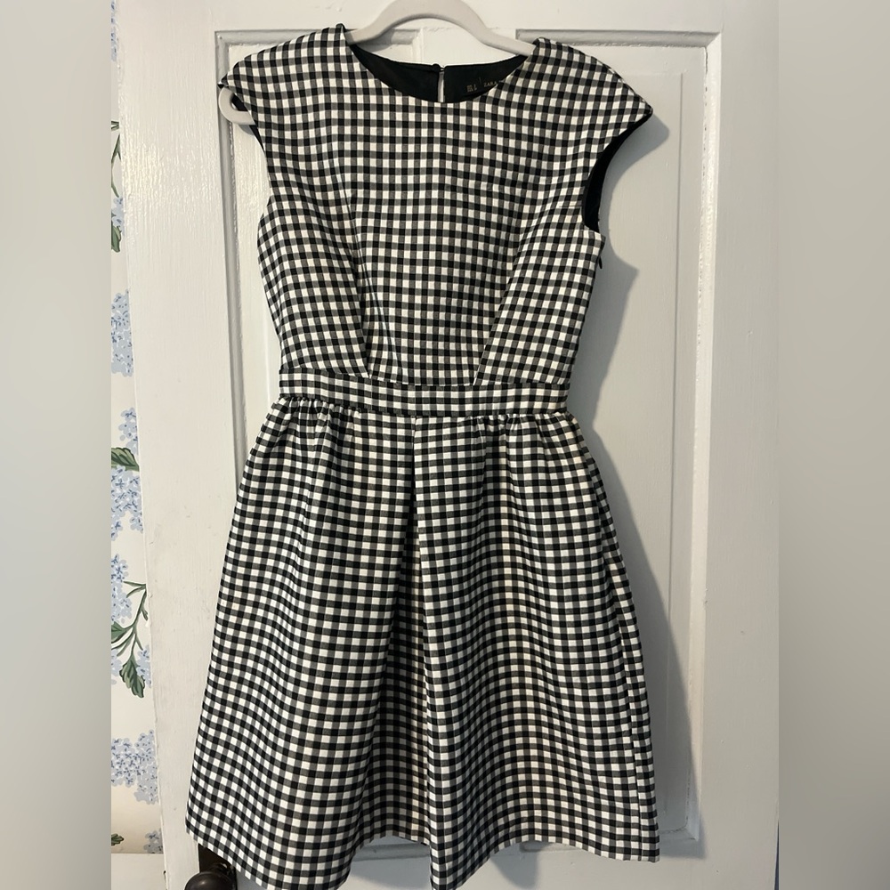 Zara Black and White Gingham Fit-and-Flare Dress